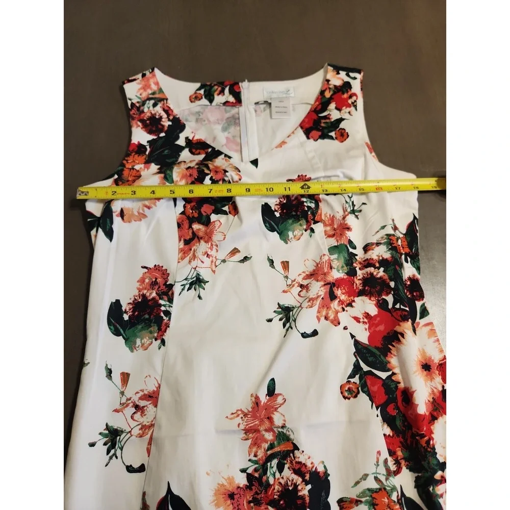 Creation L Women Floral Sheath Dress Size 6 White Pink Green Cotton Blend Summer